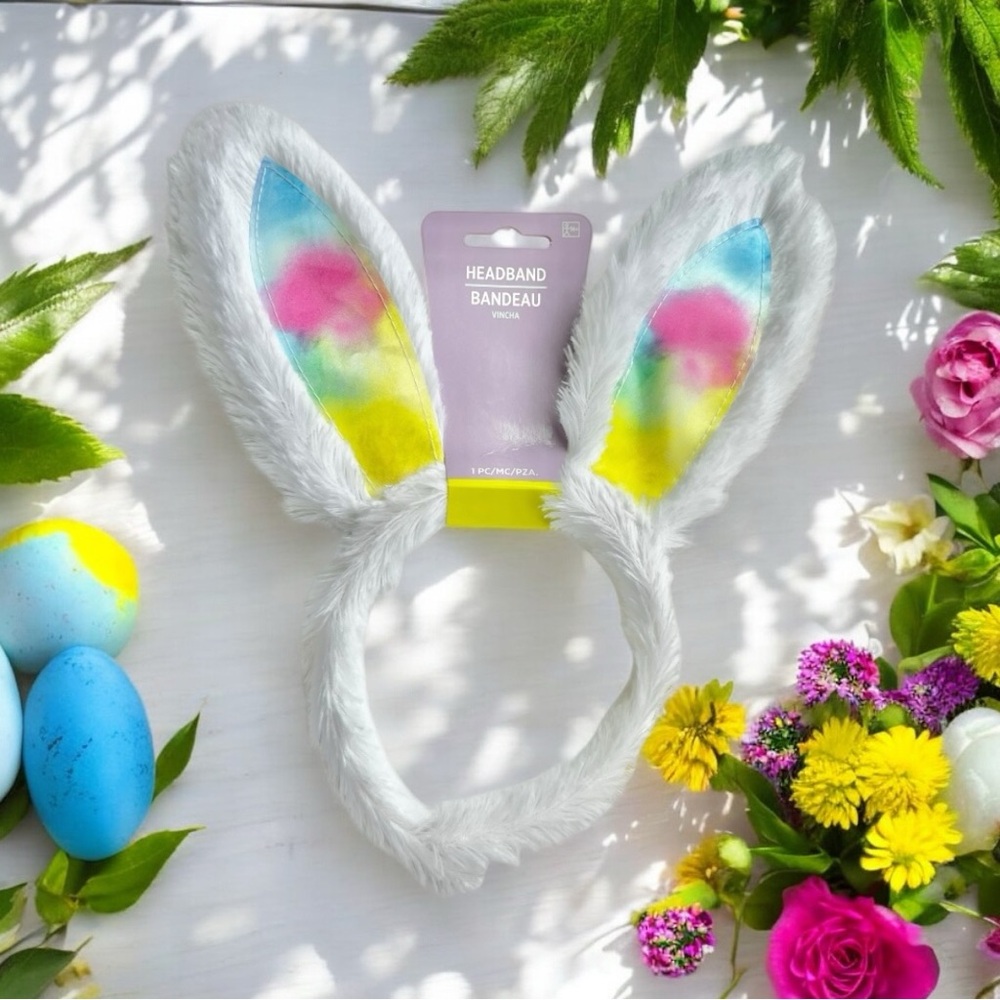 Lot Of 2 Fluffy Bunny Headbands White Rainbow Easter Party Fiesta Gift NEW